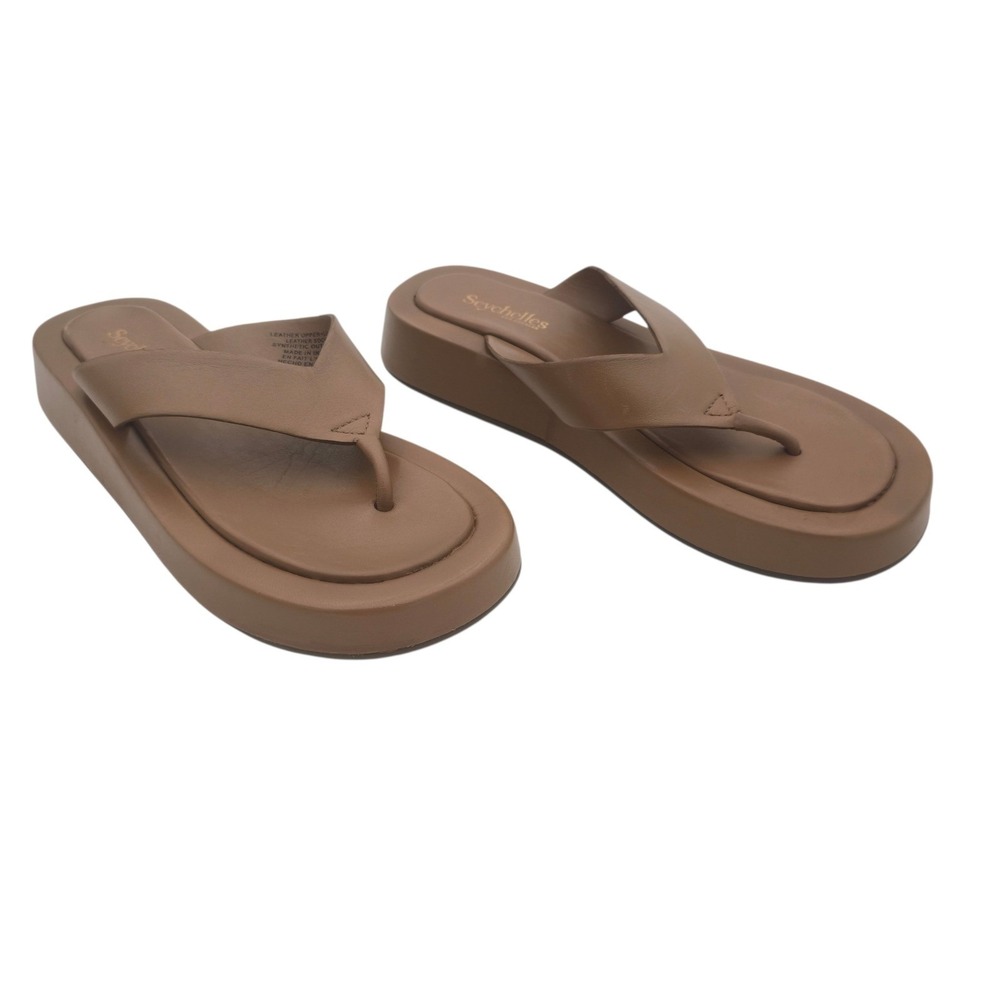 Seychelles Leather Platform Flip Flop Sandals Size 8.5‎ Brown Minimalist Luxury